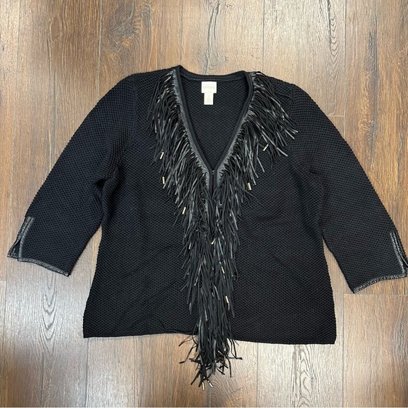 Chico’s Fringed Rose Cardigan SZ 2/12 - Picture 3 of 9